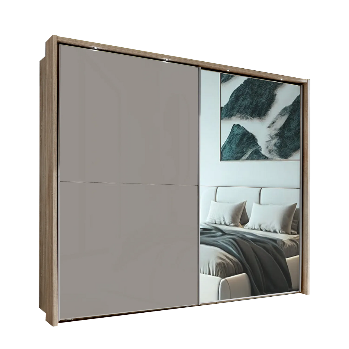 Wiemann Bristol Rustic Oak and Pebble Grey Sliding Door Wardrobe With Mirror, We will Deliver and assemble the wardrobe. Available in 4 Width Sizes 150cm, 200cm, 250cm and 300cm height is 217cm - Main Image