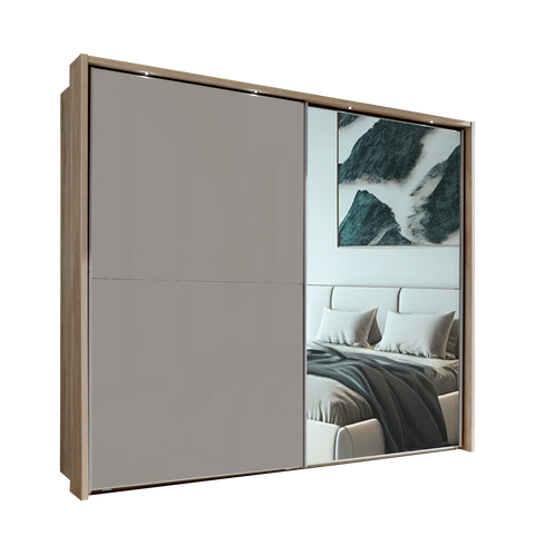 Wiemann Bristol Rustic Oak and Pebble Grey Sliding Door Wardrobe With Mirror, We will Deliver and assemble the wardrobe. Available in 4 Width Sizes 150cm, 200cm, 250cm and 300cm height is 217cm - Main Image