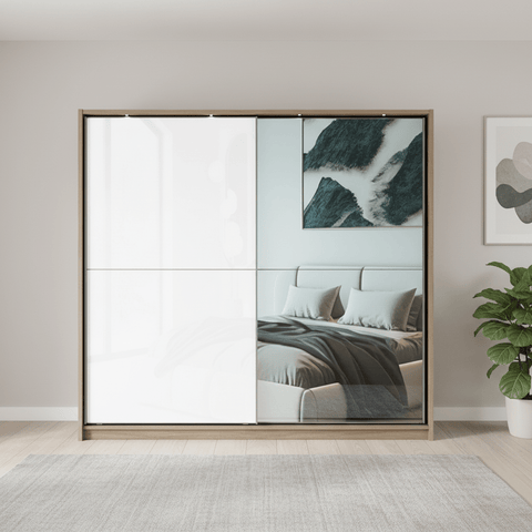 Wiemann Bristol Rustic Oak and White Sliding Door Wardrobe With Mirror
