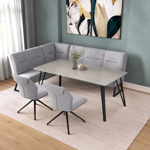 Bianco Grey Ceramic Dining Table & Cerutti Fabric Corner Bench Set