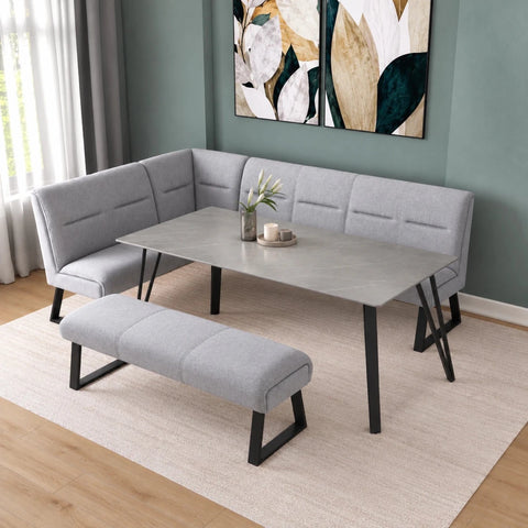 Bianco Grey Ceramic Dining Table & Cerutti Fabric Corner Bench Set