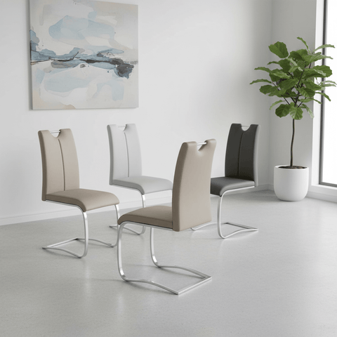 Set of 4 Bianco Faux Leather Taupe Dining Chairs