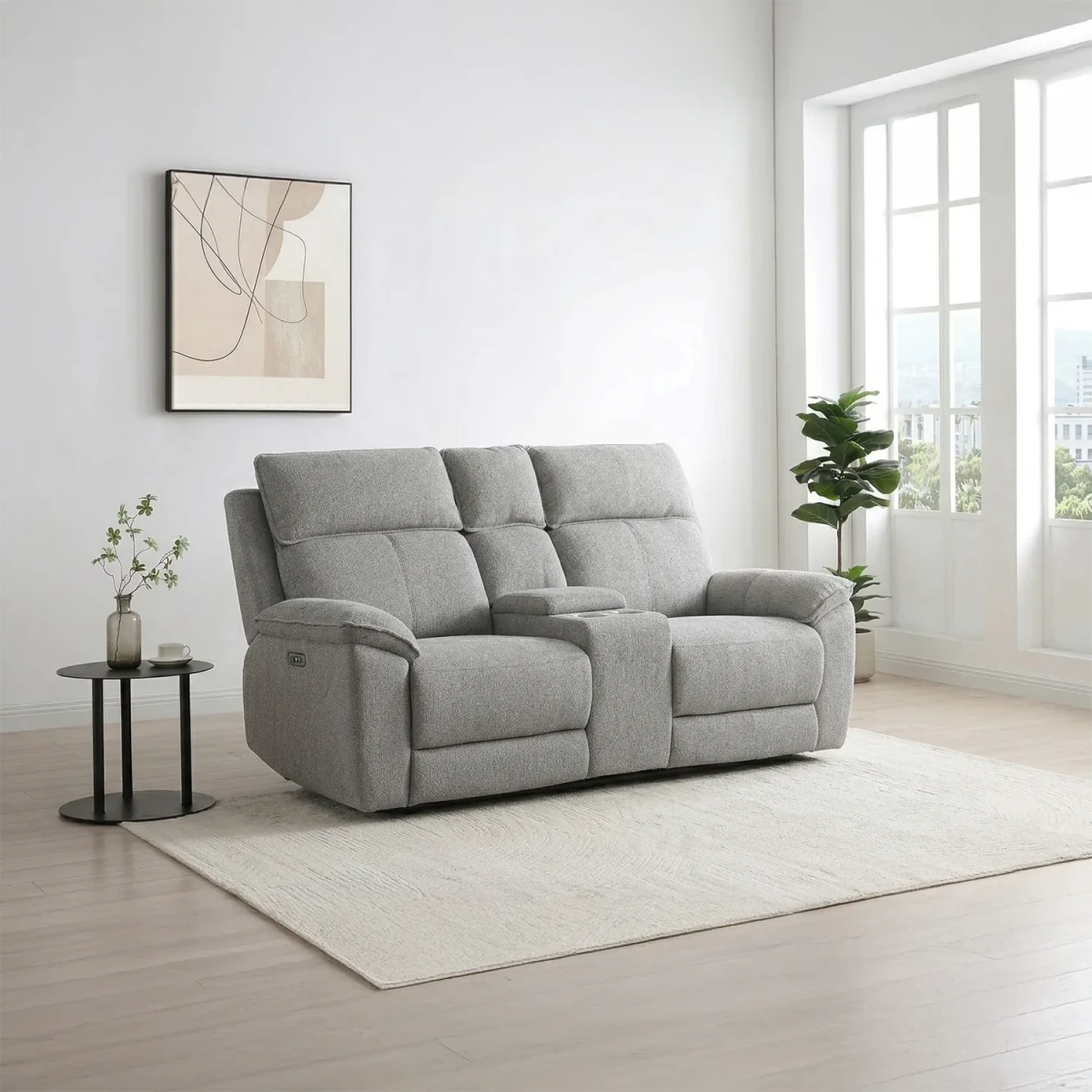 Bailey 2 Seater Electric Recliner Sofa with Console – Grey