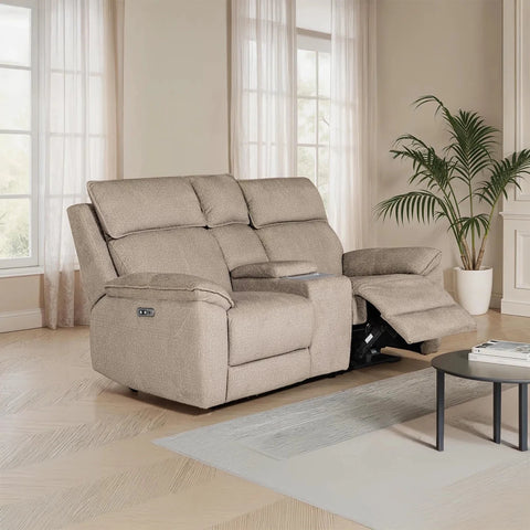 Bailey 2 Seater Electric Recliner Sofa with Console – Latte