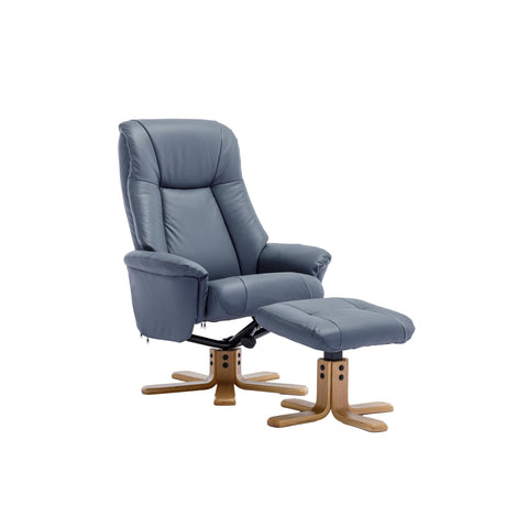 Bigelow Leather Match Swivel Recliner Chair with Footstool - Pendle Village Furniture
