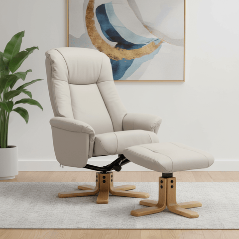 Bigelow Leather Match Swivel Recliner Chair with Footstool