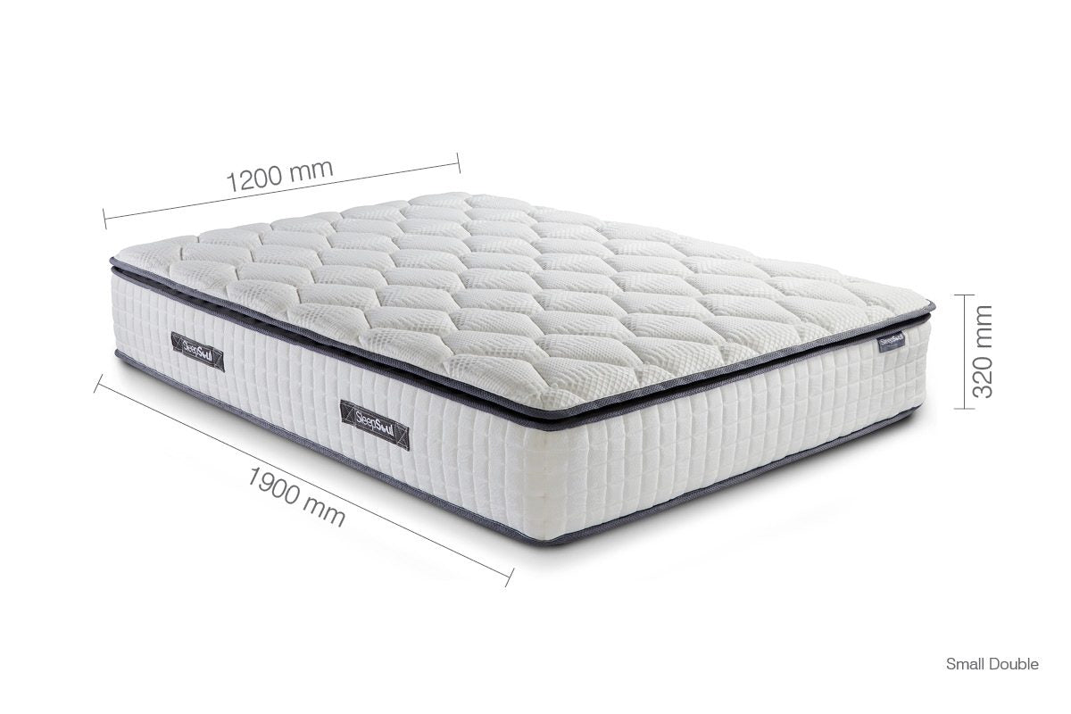 SleepSoul Bliss 800 Pocket Memory Pillow Top Mattress – Experience unparalleled comfort with three layers of plush foam, anti-roll technology, and 800 individual pocket springs. Elevate your sleep to pure bliss. Available in Single, Double, King, and Super King Size. - Small Double 4ft Mattress Dimensions