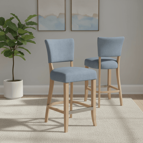Blue Velvet Bar Chair with Solid Oak Legs