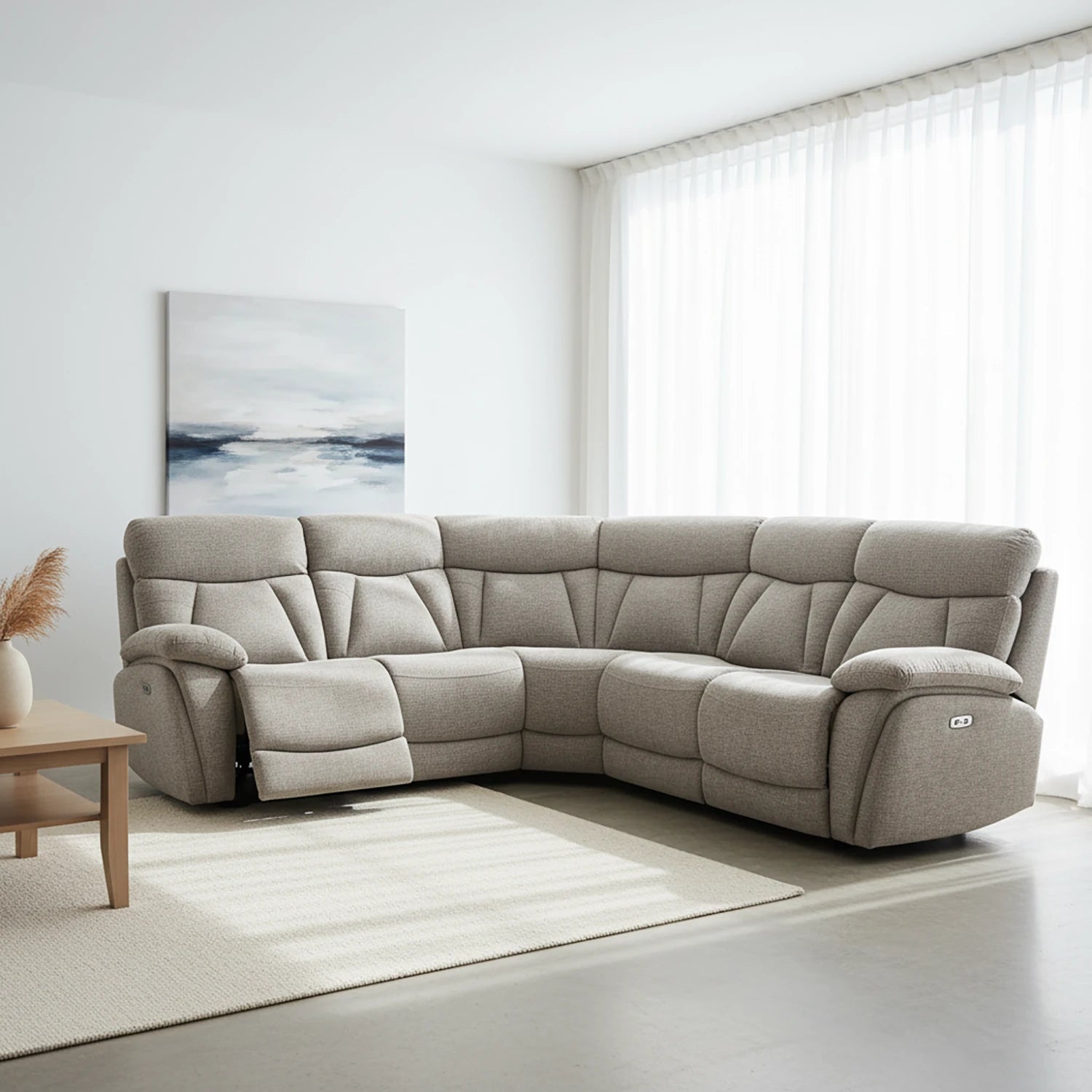 Boston Lisbon Beige Fabric Recliner Corner Sofa - Pendle Village Furniture