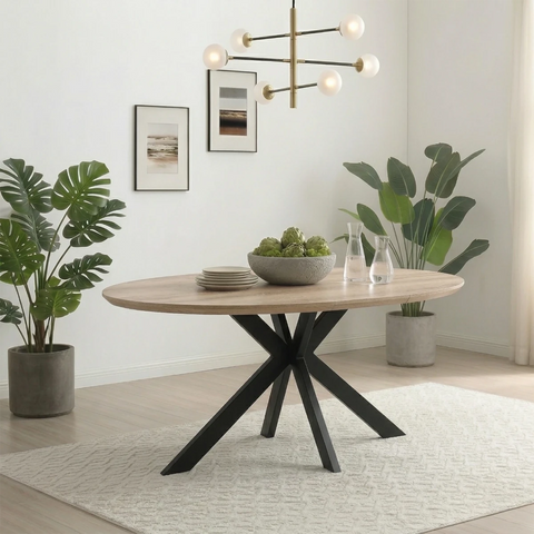 Bolton Distressed Oak Effect Oval Dining Table 180cm