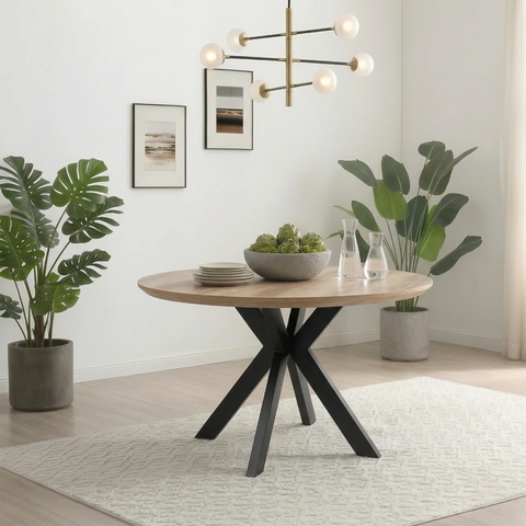 Bolton Distressed Oak Effect Round Dining Table 120cm