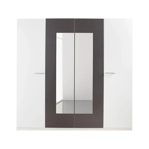 Bobi White 4 Door Wardrobe with Metallic Grey Centre & Mirror Panels – W181cm