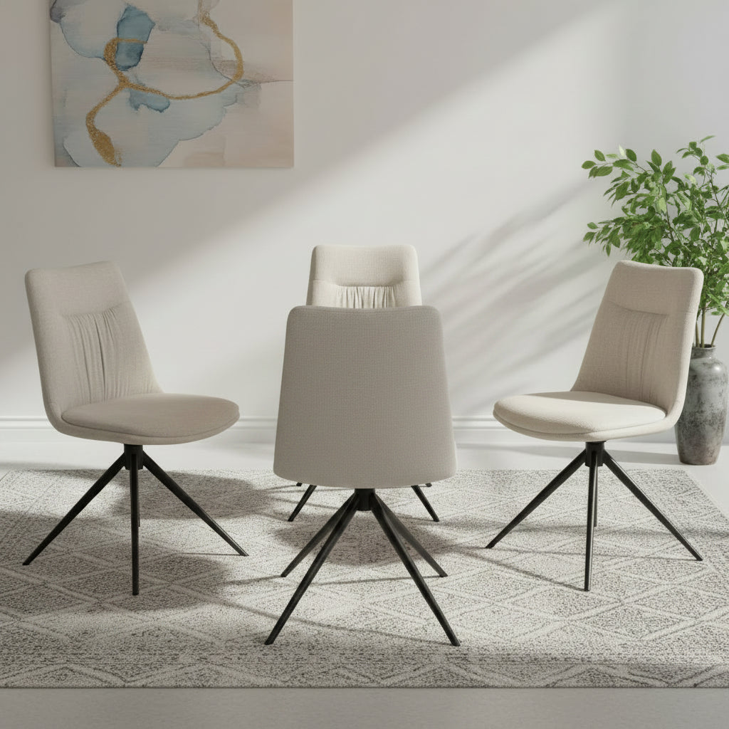 Bosley Natural Fabric Swivel Dining Chairs - Set of 4 - Pendle Village Furniture