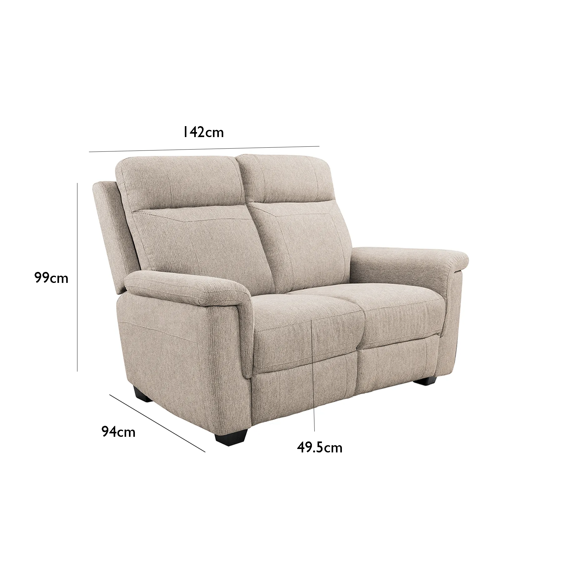 Bowen Beige Fabric 2 Seater Fixed Sofa Dimensions 