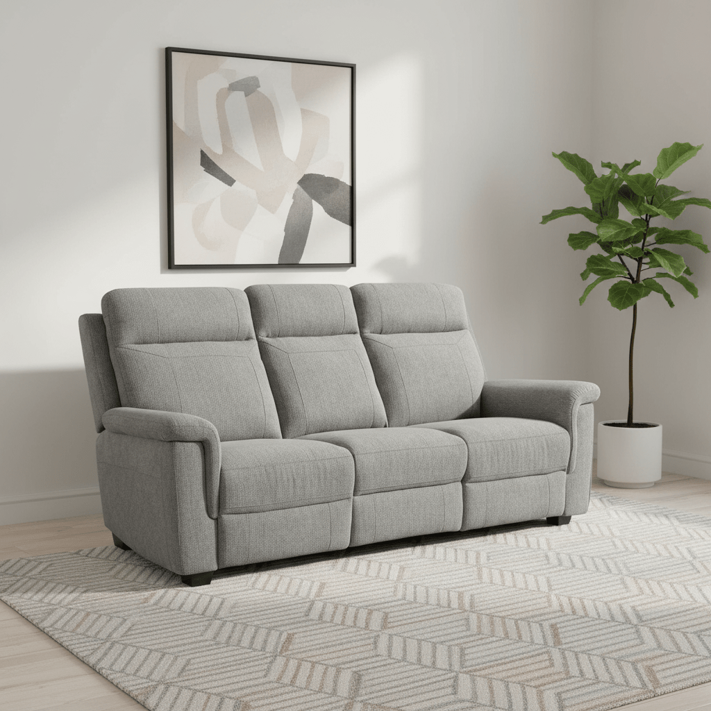 Bowen Grey Fabric 3 Seater Fixed Sofa