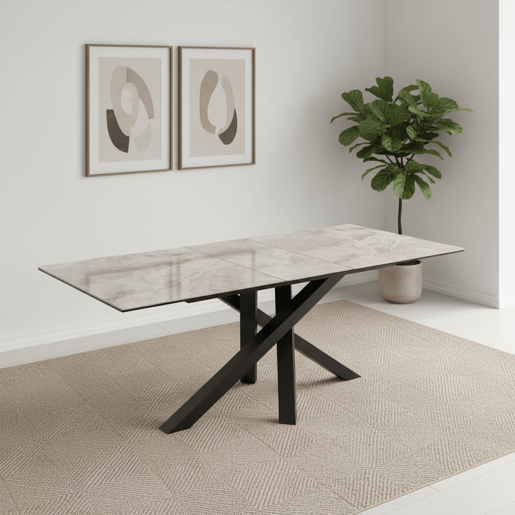 Samurai 160-200cm Gloss Light Grey Ceramic Extending Dining Table