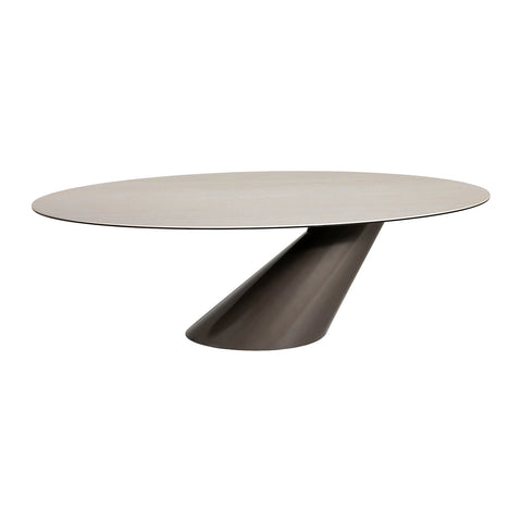 Brann 200cm oval ceramic dining table with bronze pedestal base