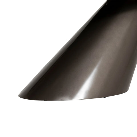 Base close up of Brann oval dining table showcasing ceramic top and metal base