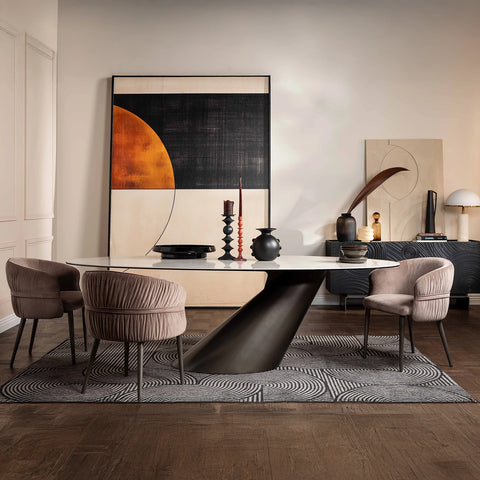 Glass House Brann 200cm Oval Ceramic Dining Table Bronze Base