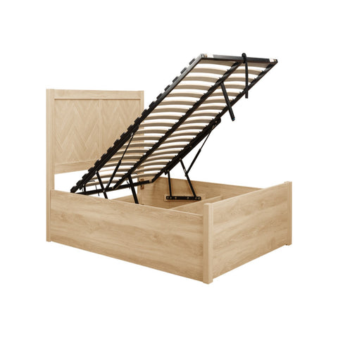 Ottoman storage bed designed for storing bedding clothing and essentials.