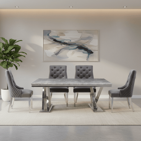Vittoria 1.8M Grey Marble Dining Table with Roma Grey Dining Chair Set