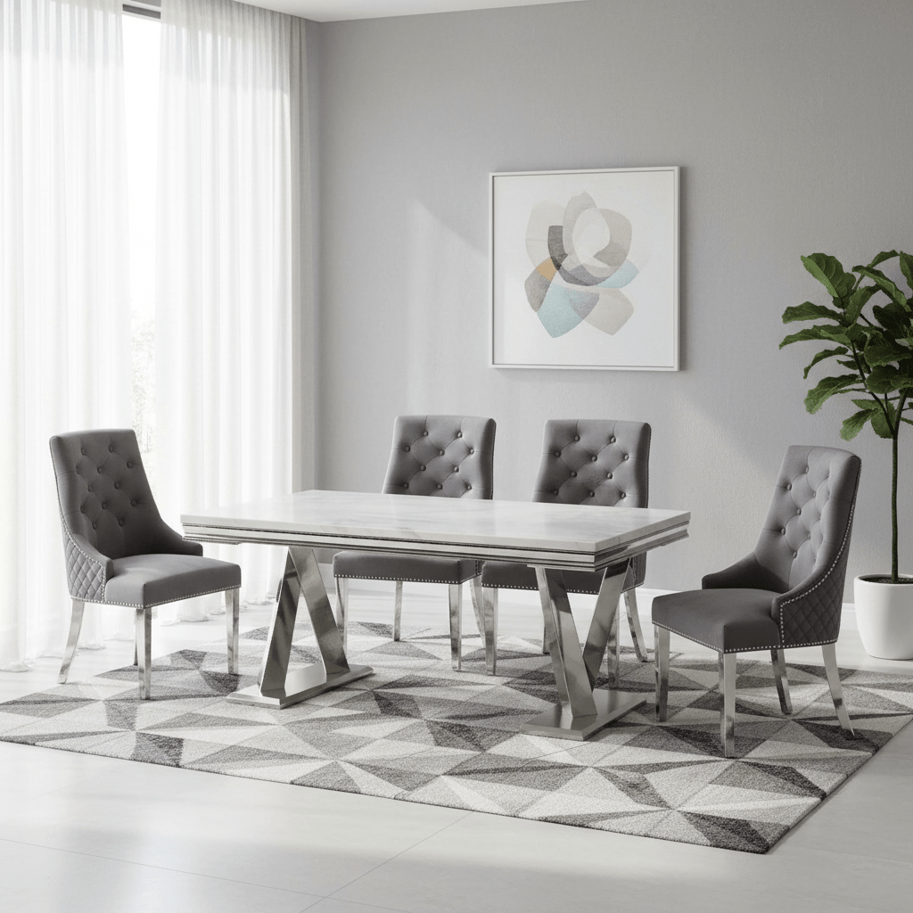 Vittoria 1.8M Marble Dining Table with Roma Dining Chair Set