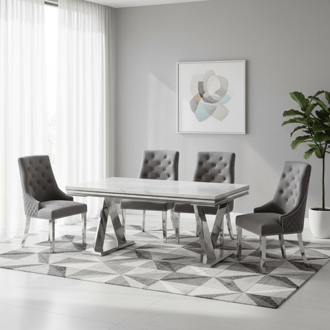Vittoria 1.8M Marble Dining Table with Roma Dining Chair Set