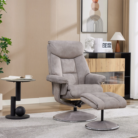 Bridge Soft Touch Almond Fabric Swivel Chair and Footstool