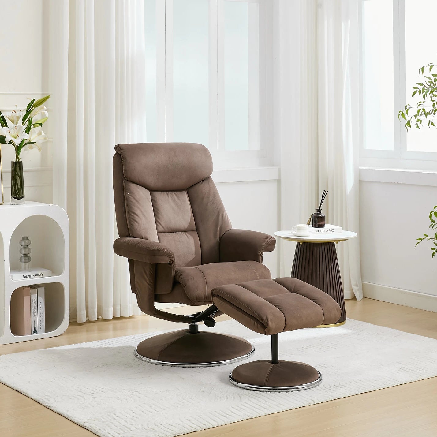 Bridge Soft Touch Fawn Fabric Swivel Chair and Footstool