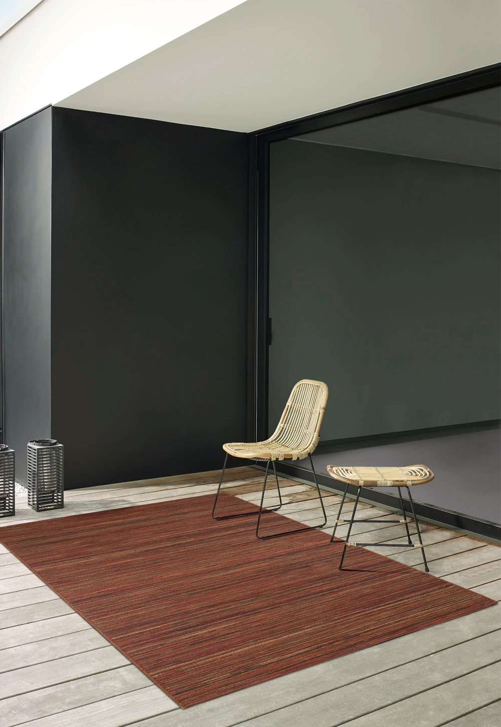 Brighton Orange Striped Indoor Outdoor Rug. Available in various sizes and colours - Lifestyle Image