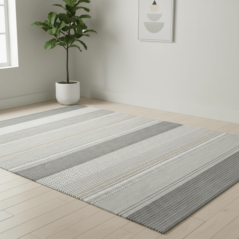 Brighton Multi-Coloured Textured Stripe Indoor Outdoor Rug