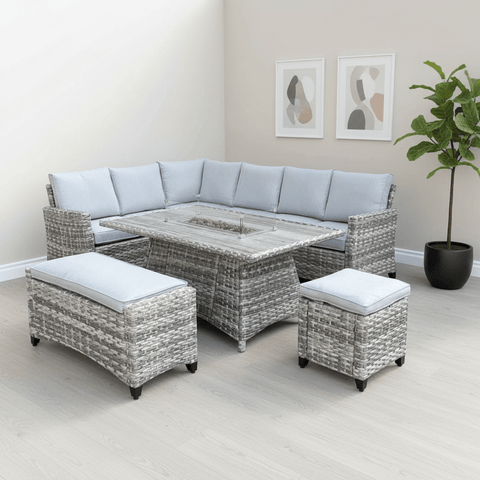 Bristol Casual Dining Rattan Corner Sofa Set with Gas Firepit Table