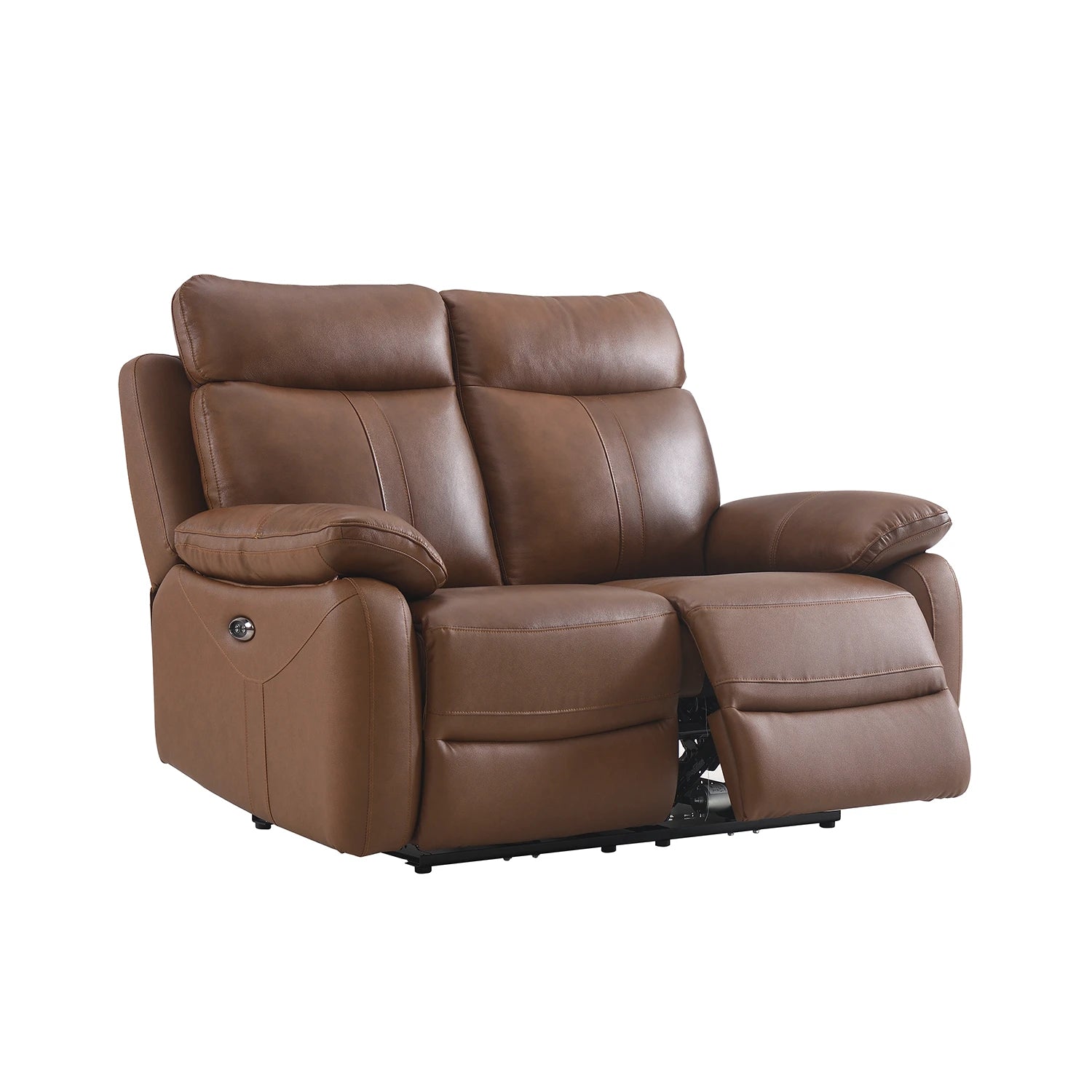 Brown leather 2 Seater electric recliner sofa on a white background