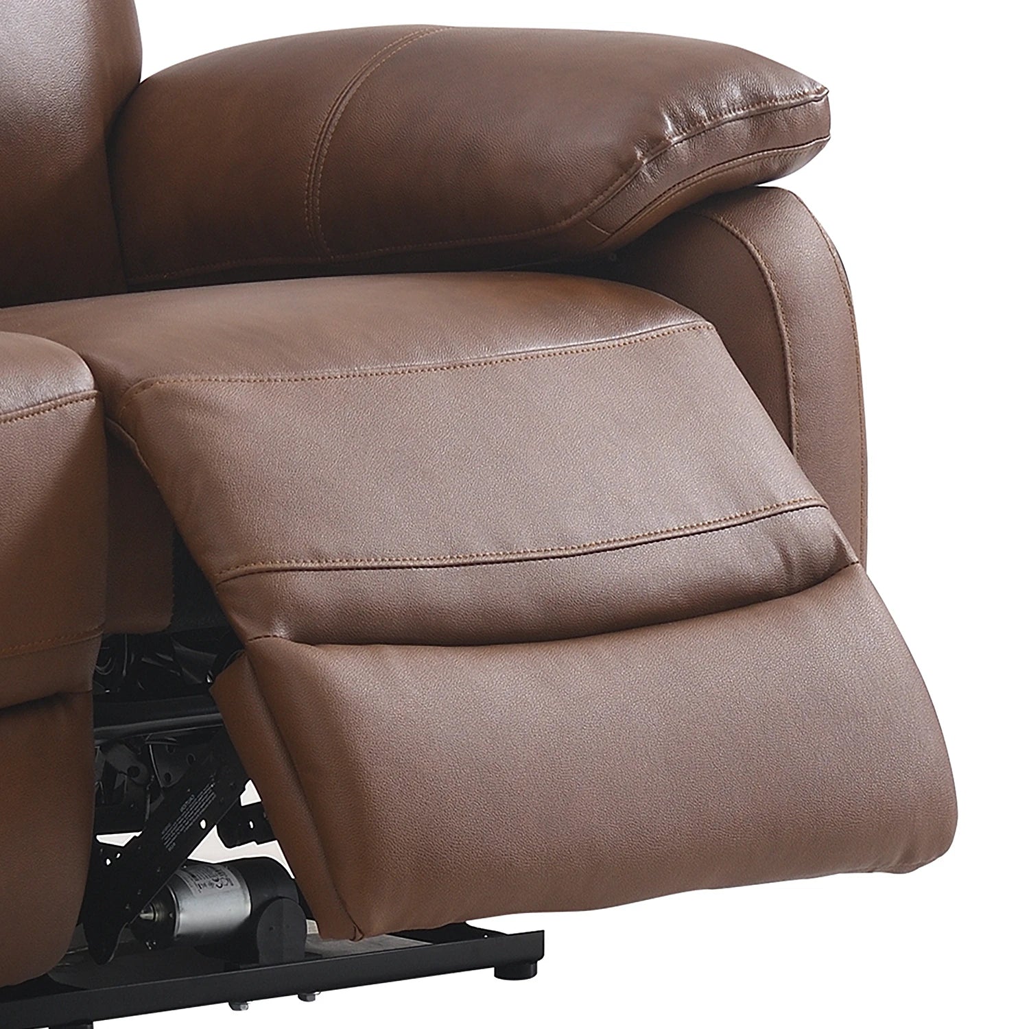 Brown leather recliner chair with a footrest on a white background