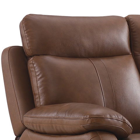 Close up of 3 and 2 seater recliner sofa set in tan leather
