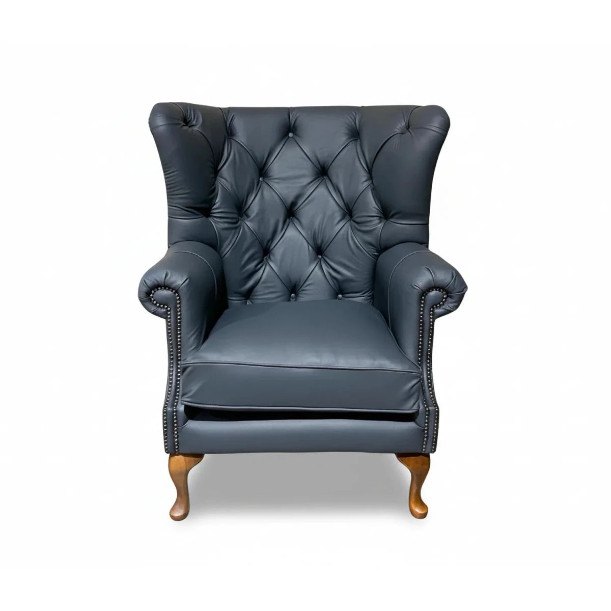 Oswald & Pablo Grey Smooth grey Leather Tufted Back High Round Back Wing Chair