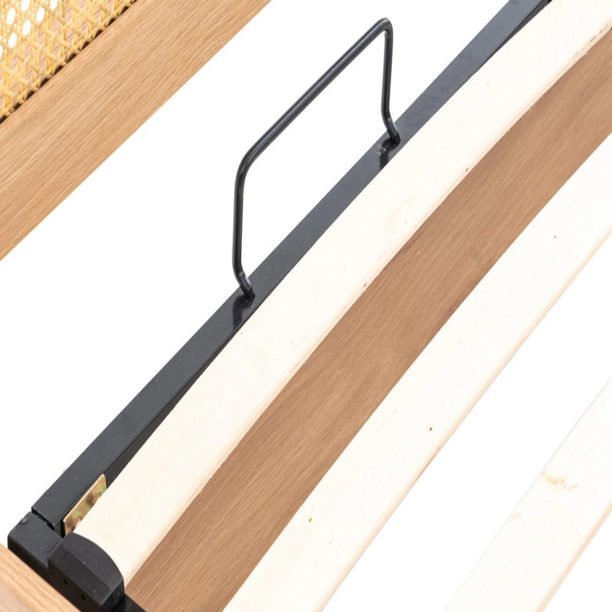 Solid construction bed frame with balanced support.