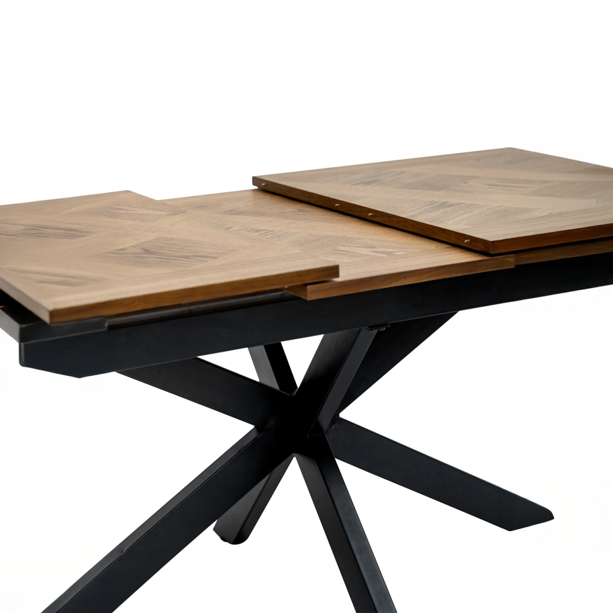 Bronx Oak Veneer 160-200cm Extending Dining Table with Fabric Dining Chairs - Table in the extending process 