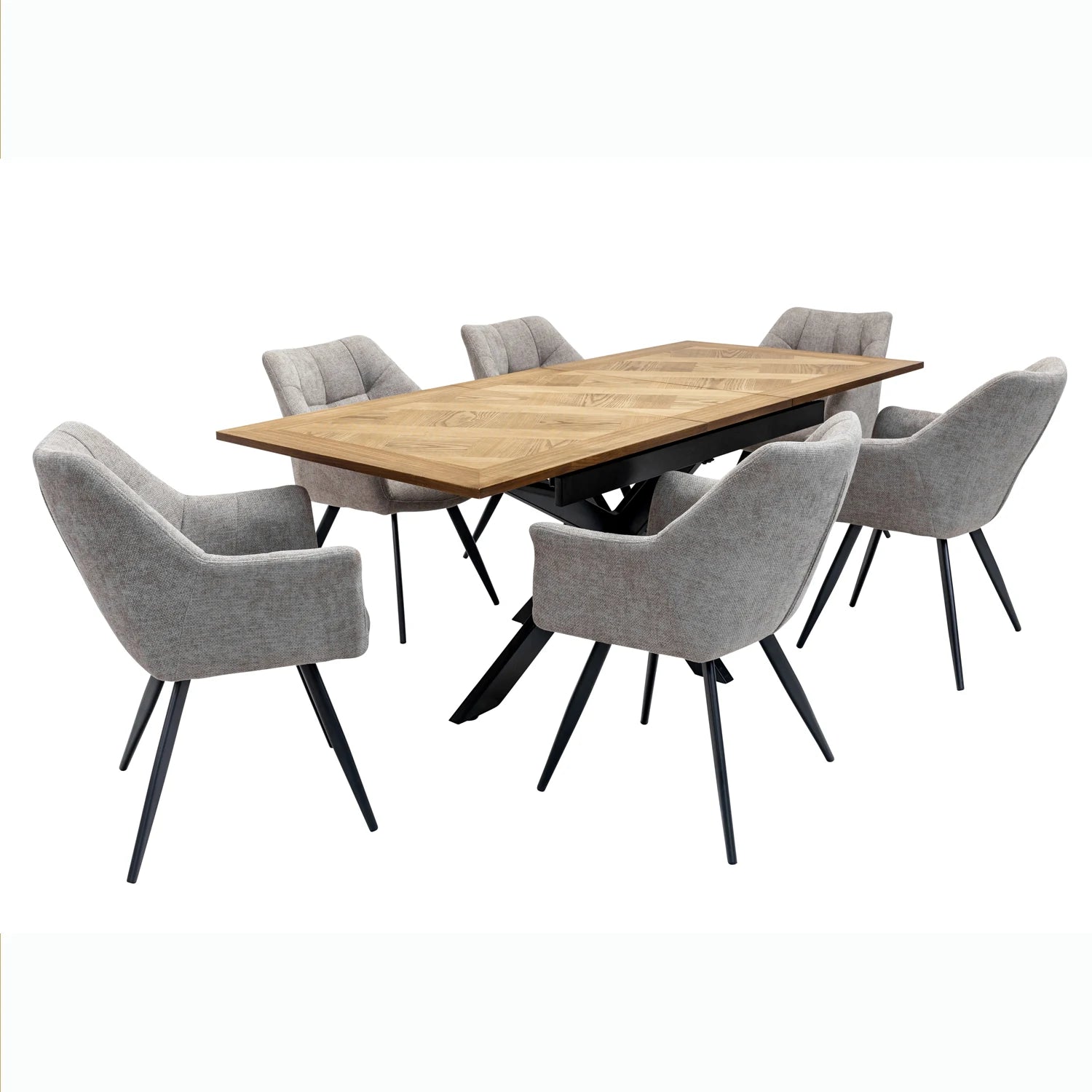 Bronx Oak Veneer 160-200cm Extending Dining Table with Fabric Dining Chairs, choose from Taupe and Light Grey Dining Chairs 