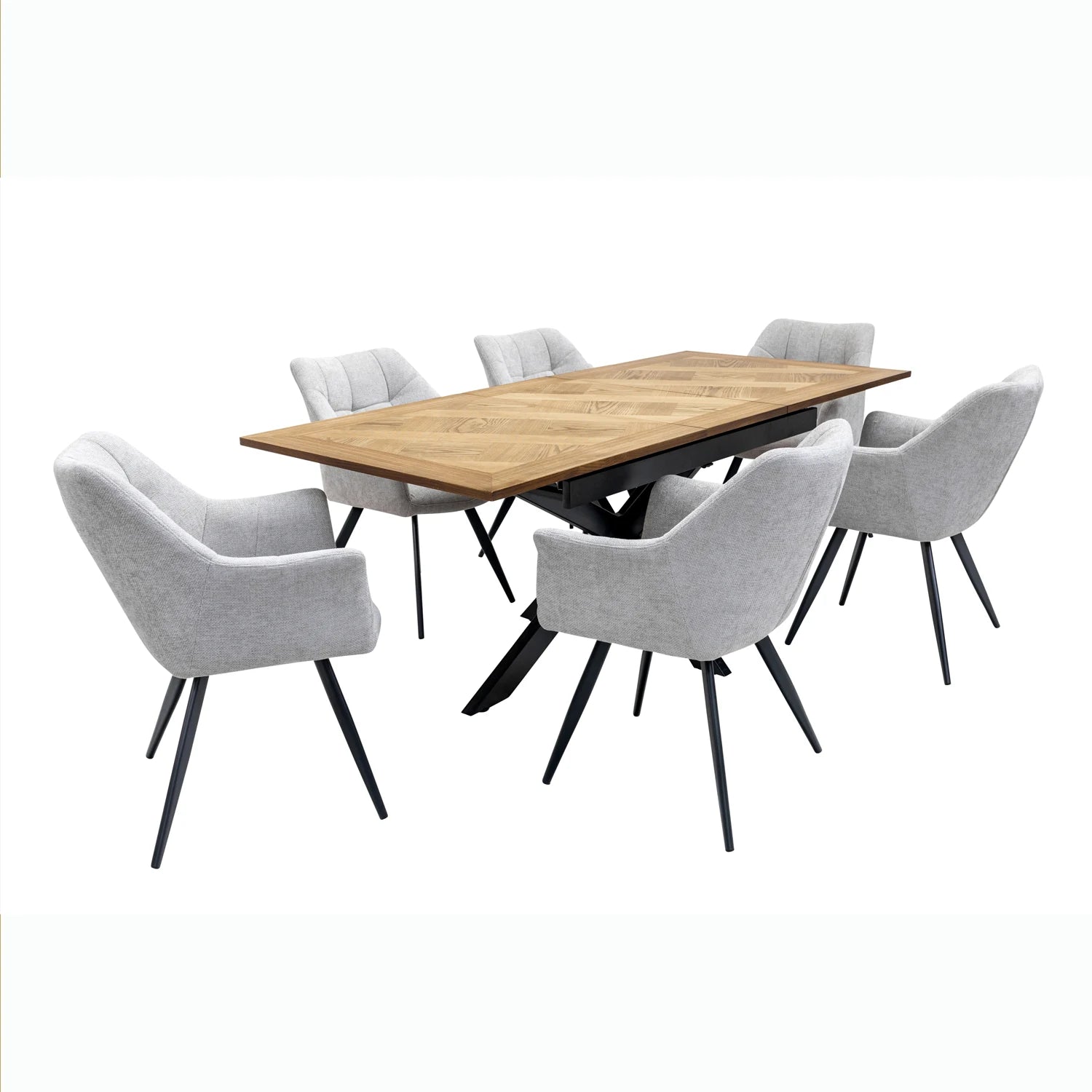 Bronx Oak Veneer 160-200cm Extending Dining Table with Fabric Dining Chairs