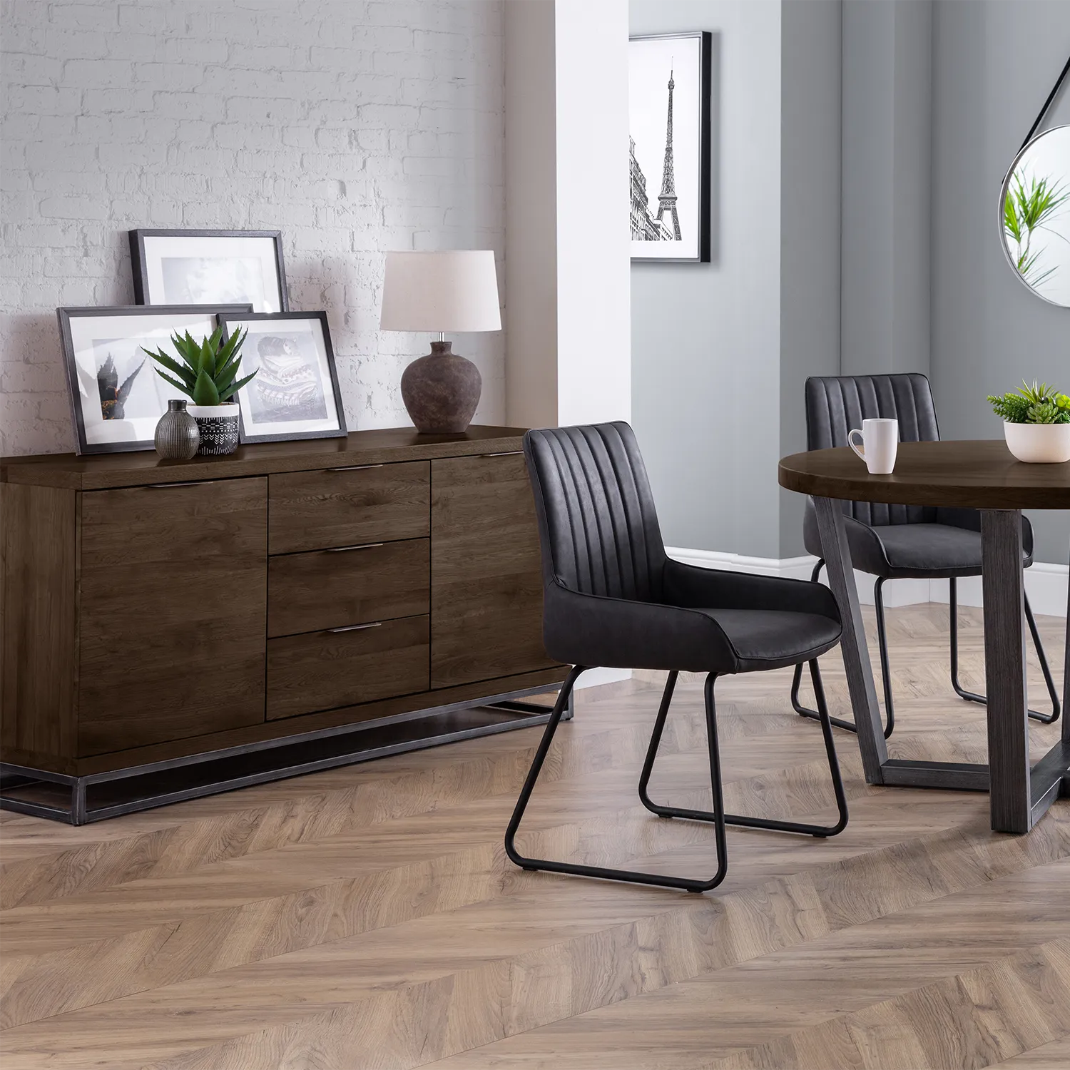Brooklyn Large Dark Oak Sideboard with Industrial Metal Legs