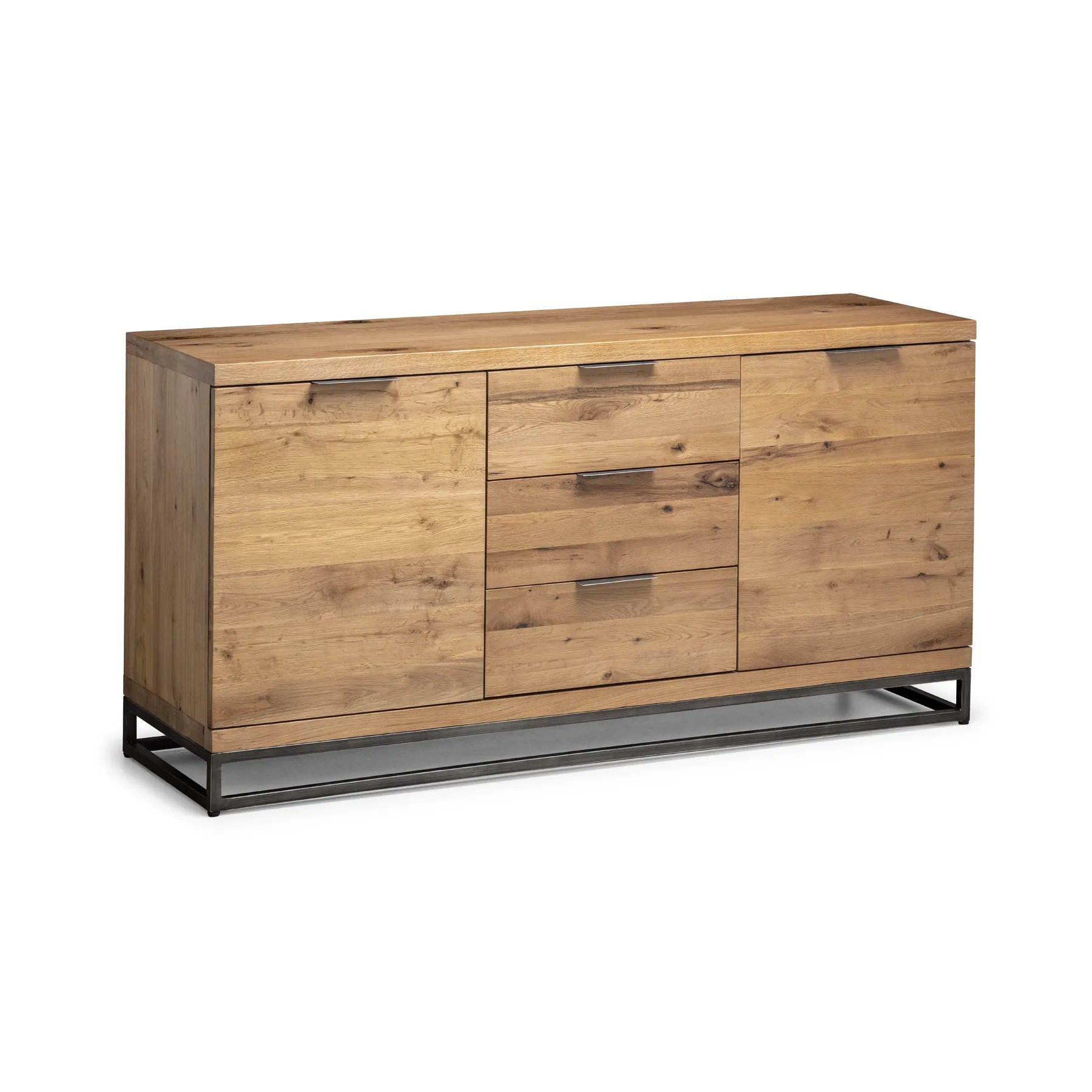 Brooklyn Large Rustic Oak Sideboard with Industrial Metal Legs