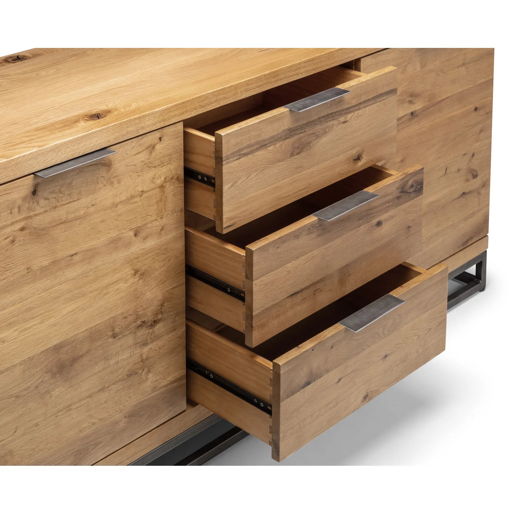 Brooklyn Large Rustic Oak Sideboard with Industrial Metal Legs