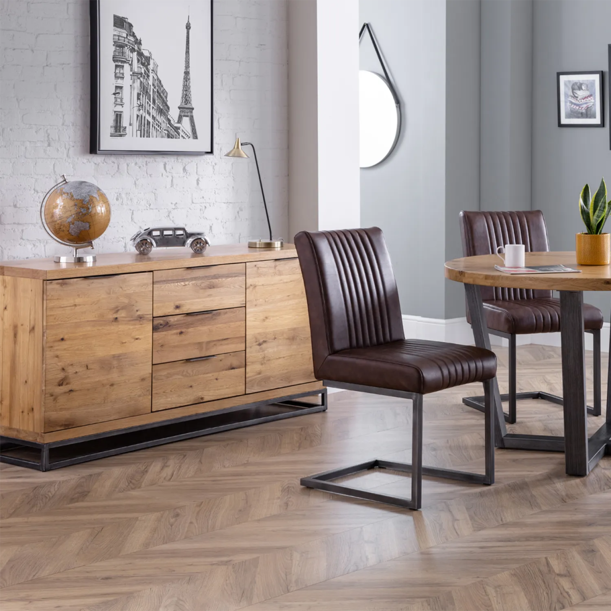 Brooklyn Large Rustic Oak Sideboard with Industrial Metal Legs - Pendle Village Furniture