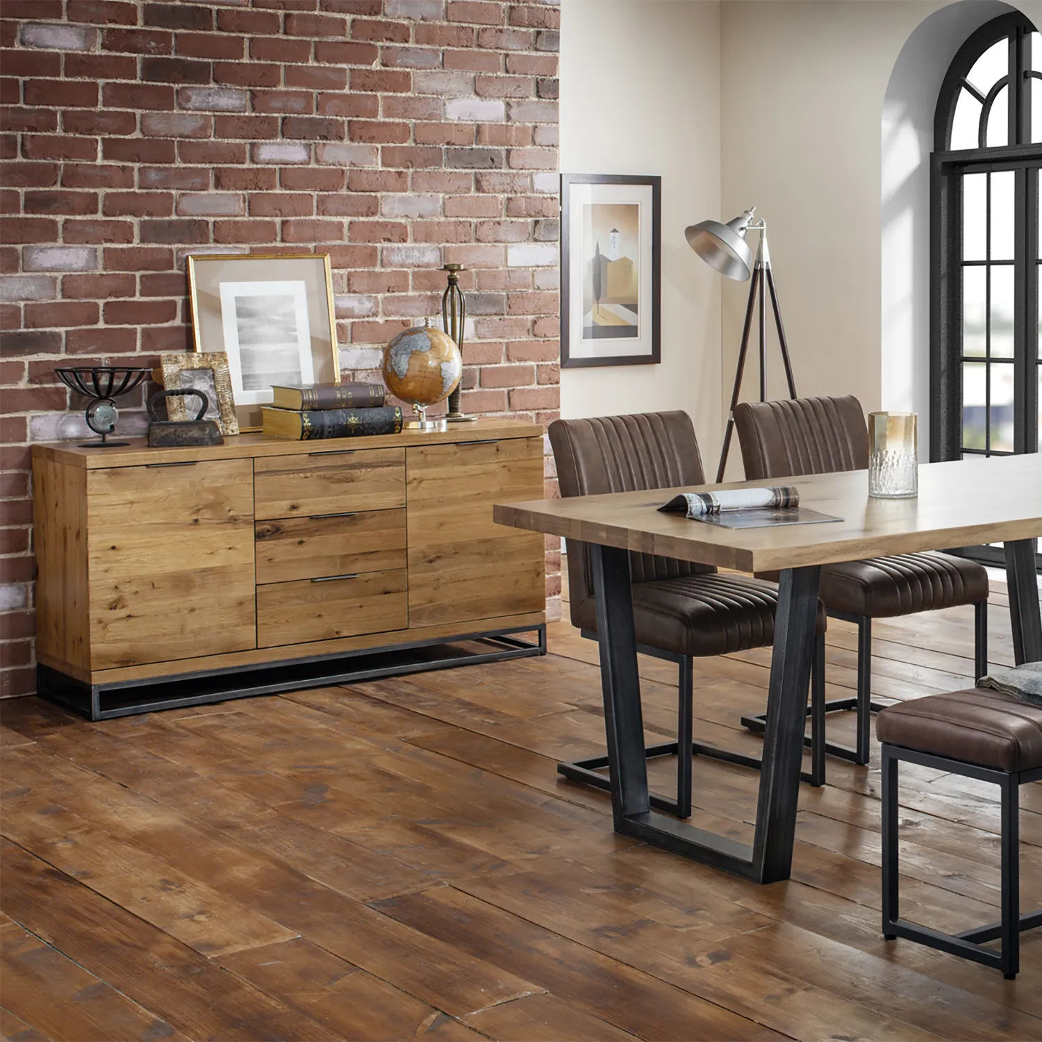Brooklyn Large Rustic Oak Sideboard with Industrial Metal Legs