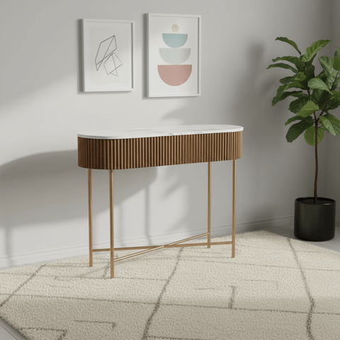 Brown Valencia Marble Mango Wood Console Table