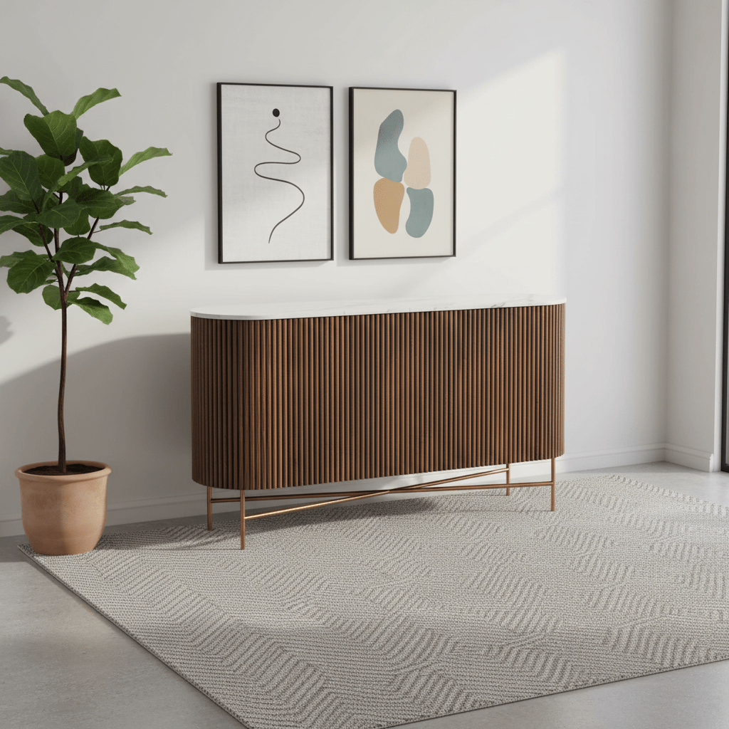 Brown Valencia Marble Mango Wood Large Sideboard