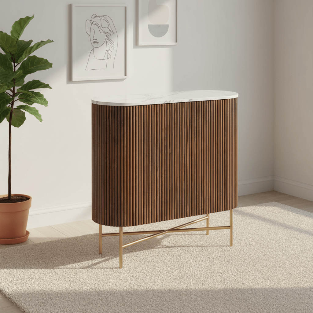 Brown Valencia Marble Mango Wood Mini Sideboard