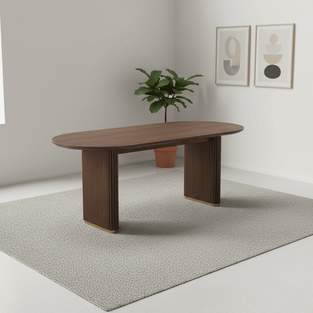 Brown Valencia Marble Mango Wood Oval Dining Table