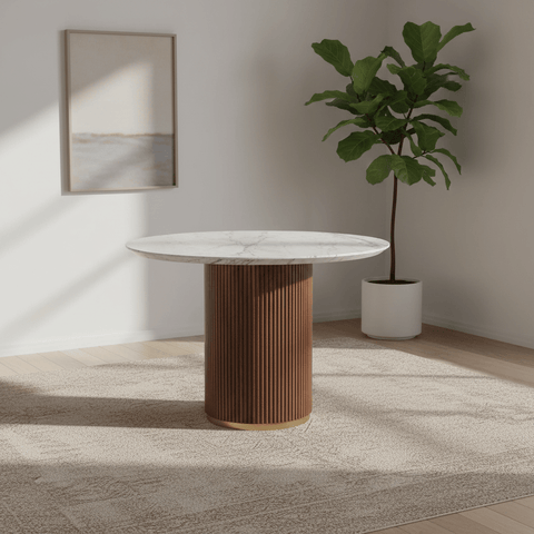 Brown Valencia Marble Mango Wood Round Dining Table
